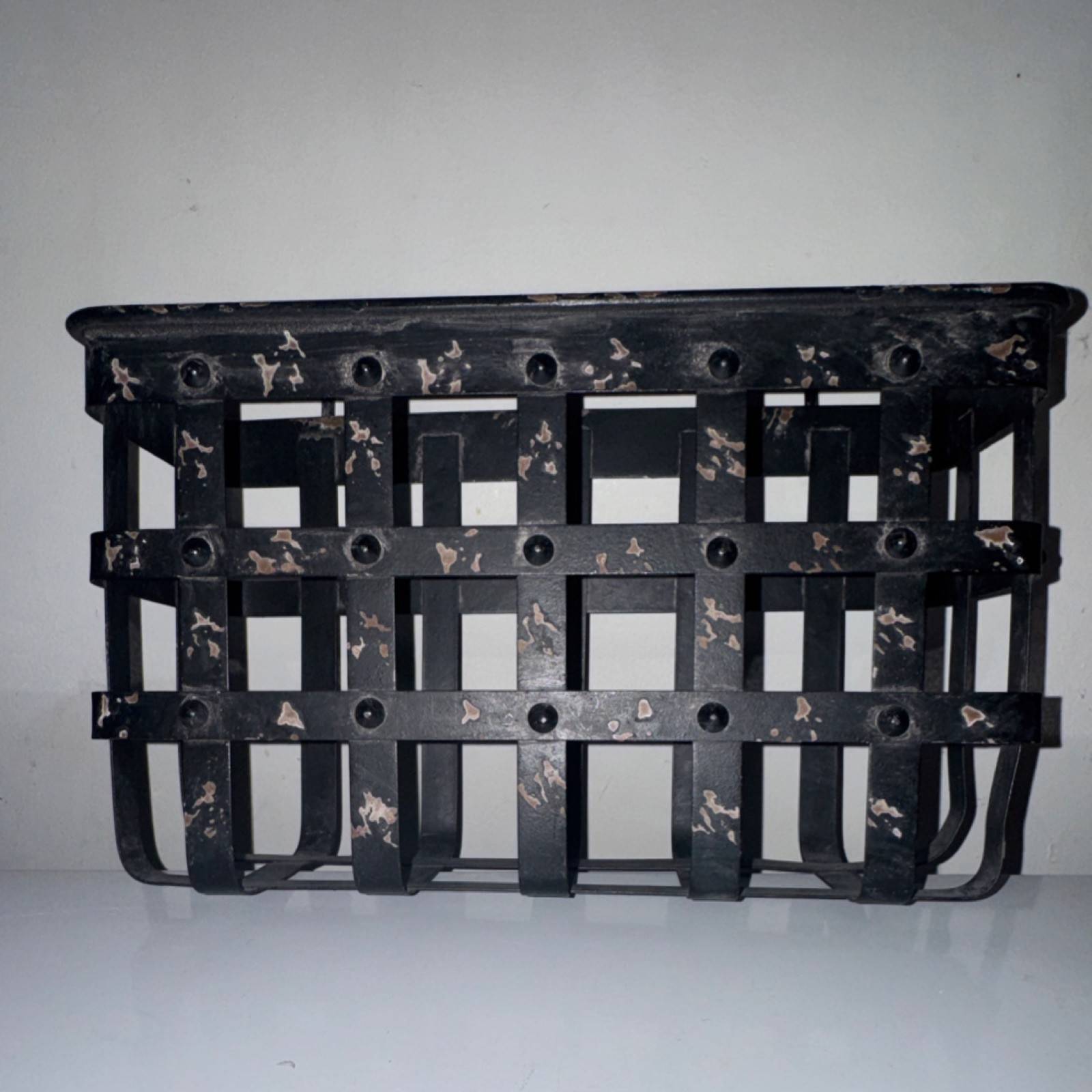 Black Metal Rectangular Basket with Handle, Durable Indoor Décor