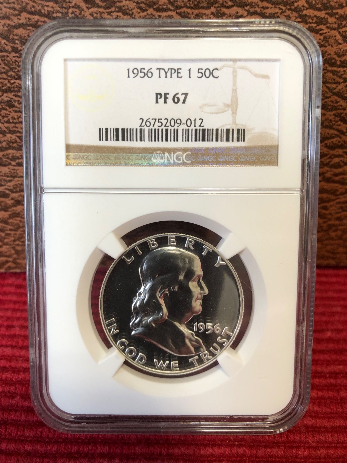 1956 Type 1 Franklin silver half dollare in PF 67