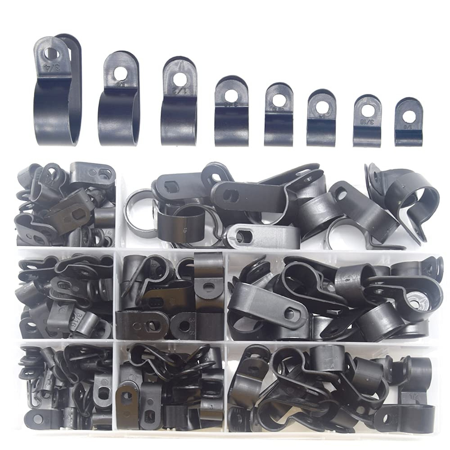 160 pcs Cable Clamp Nylon R-Type Cable Clips Clamp Assortment Kit for 1/8", 3...