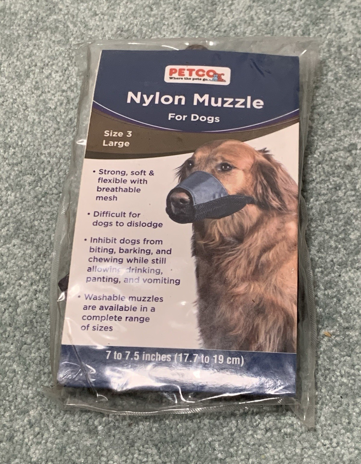 Petco Nylon Mesh Dog Muzzle Size 3 Large Black 7.0-7.5 in Non Breed Specific