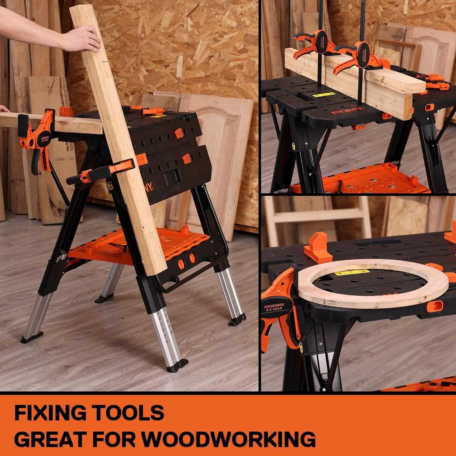 Pony Portable Folding Workbench 2-in-1 with 500 lbs Capacity & Adjustable Height