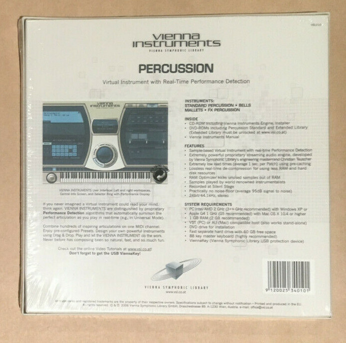 Vienna Instruments Vienna Symphonic Library. Standard Percussion. Sealed