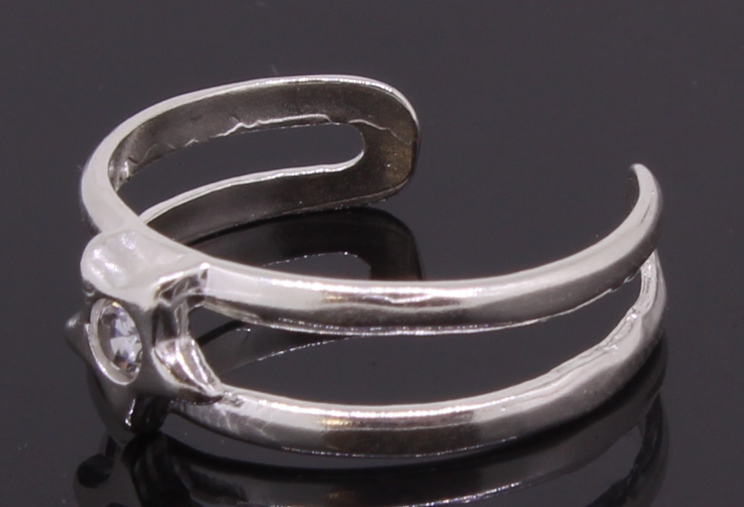 Silver Star Shaped Adjustable Toe Ring With CZ Stone Handmade