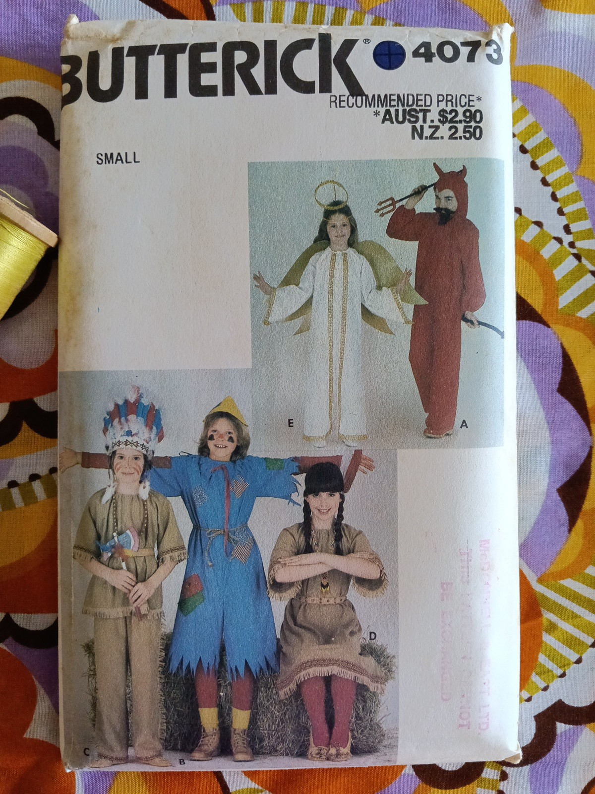 BUTTERICK 4073 ANGEL, DEVIL, SCARECROW, AMERICAN INDIAN COSTUMES Size 7 UNCUT