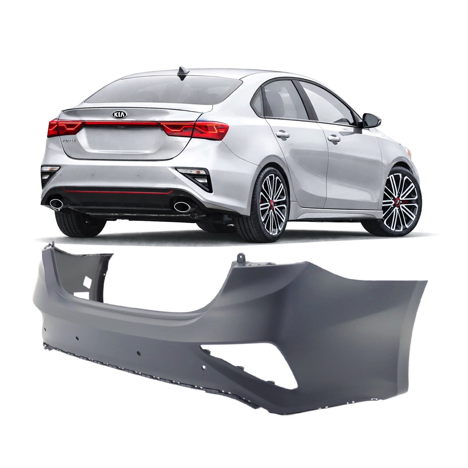 Primed Rear Bumper Cover Fascia for 2019 2020 2021 Kia Forte EX FE GT L LX LXS