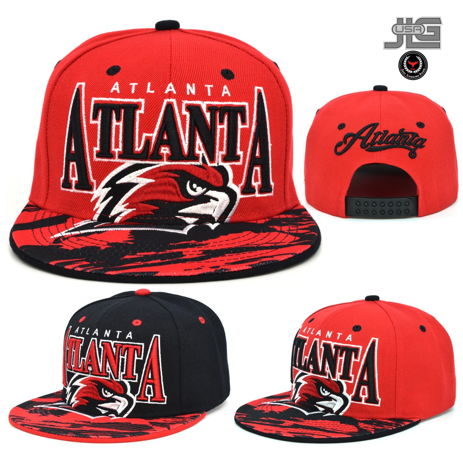 Atlanta New Leader Paint Brush ATL Bird Falcon Head Adjustable Snapback Hat Cap