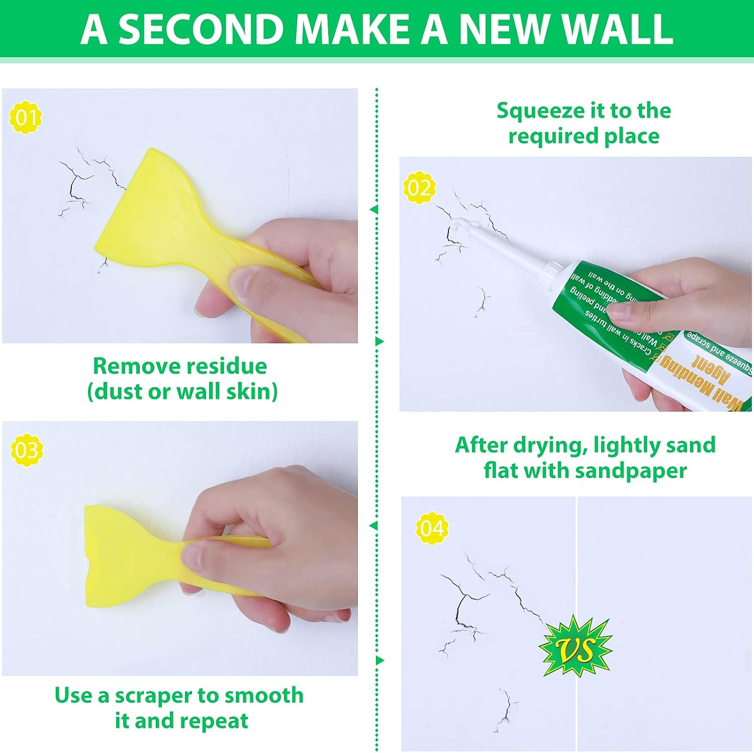 Drywall Repair Kit - Large Hole Patch, Wall Mending Agent with Scraper - Easy to