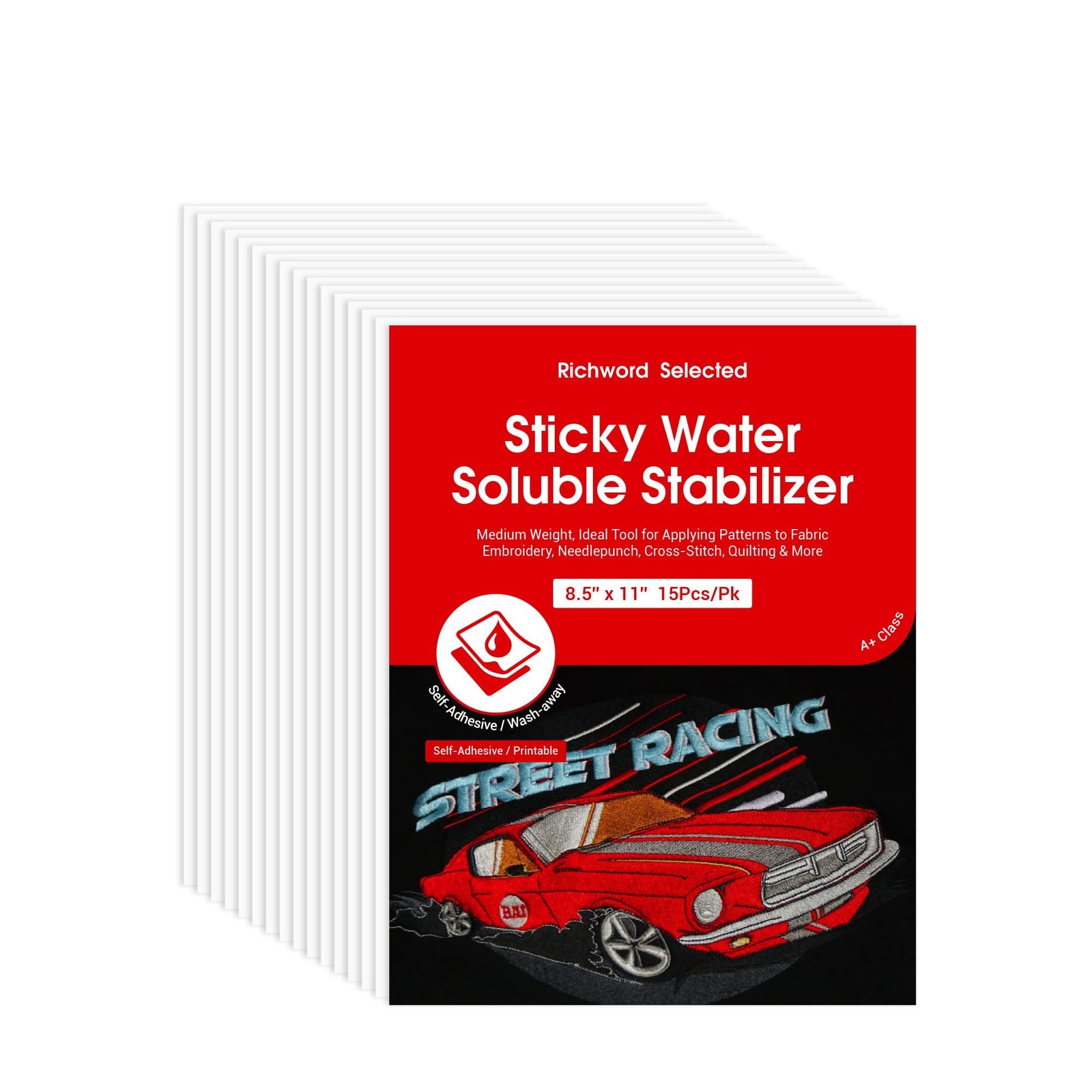 Poolin 15PCS Printable Sticky Water-Soluble Embroidery Stabilizer Richword Se...
