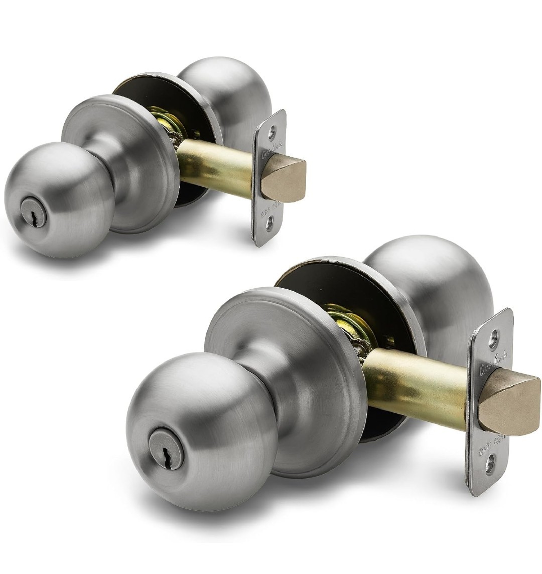 Copper Creek Colonial Entry Door Ball Knob Keyed with Lock Key Satin Stainless