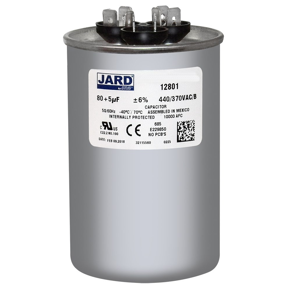 MARS/JARD 12801 80 + 5 uf MFD 370 440 VAC CBB65D Round Dual Capacitor