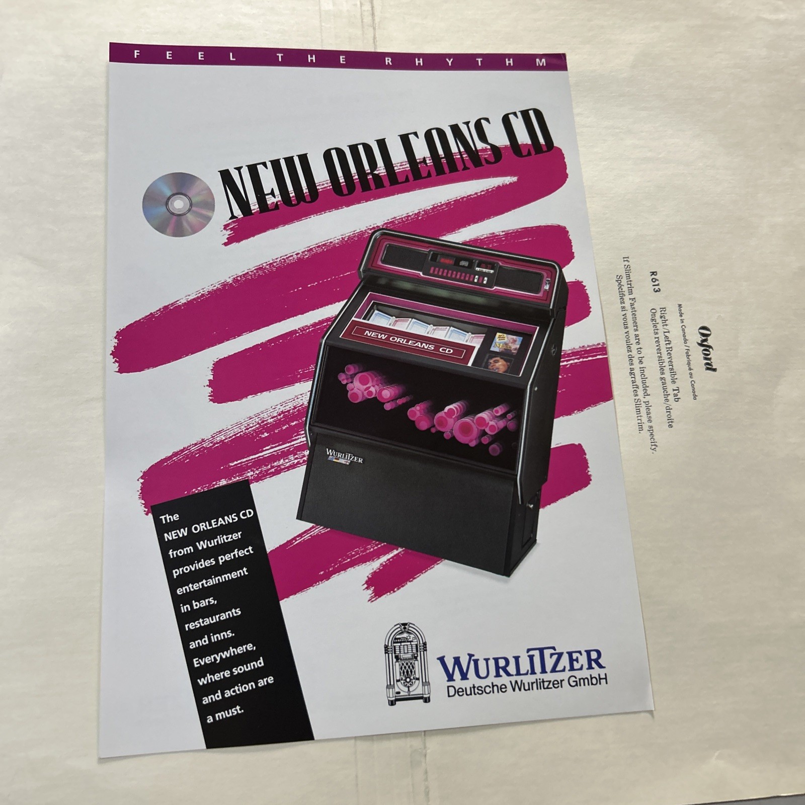 Original Factory Jukebox Wurlitzer New Orleans Cd Phonograph FLYER