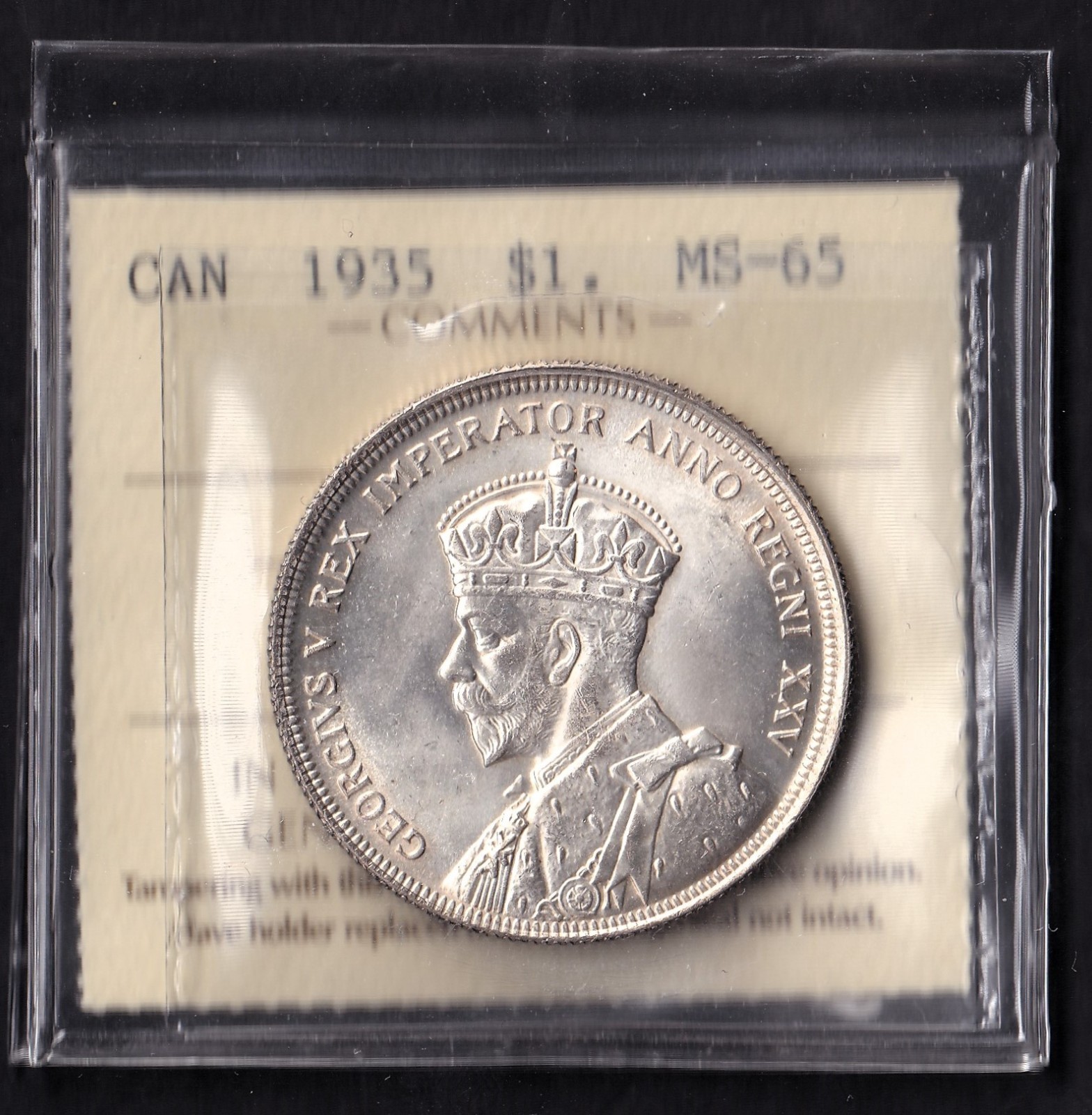 Canada 1935 $1 One Silver Dollar King George V ICCS Graded MS-65 .800 Silver