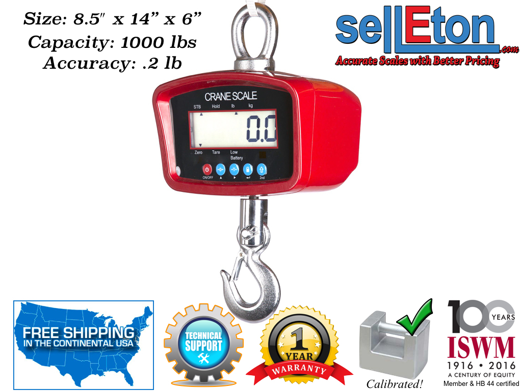 Crane Scale Heavy Duty Industrial Warehouse Digital 1000 Lbs X .2 Lb