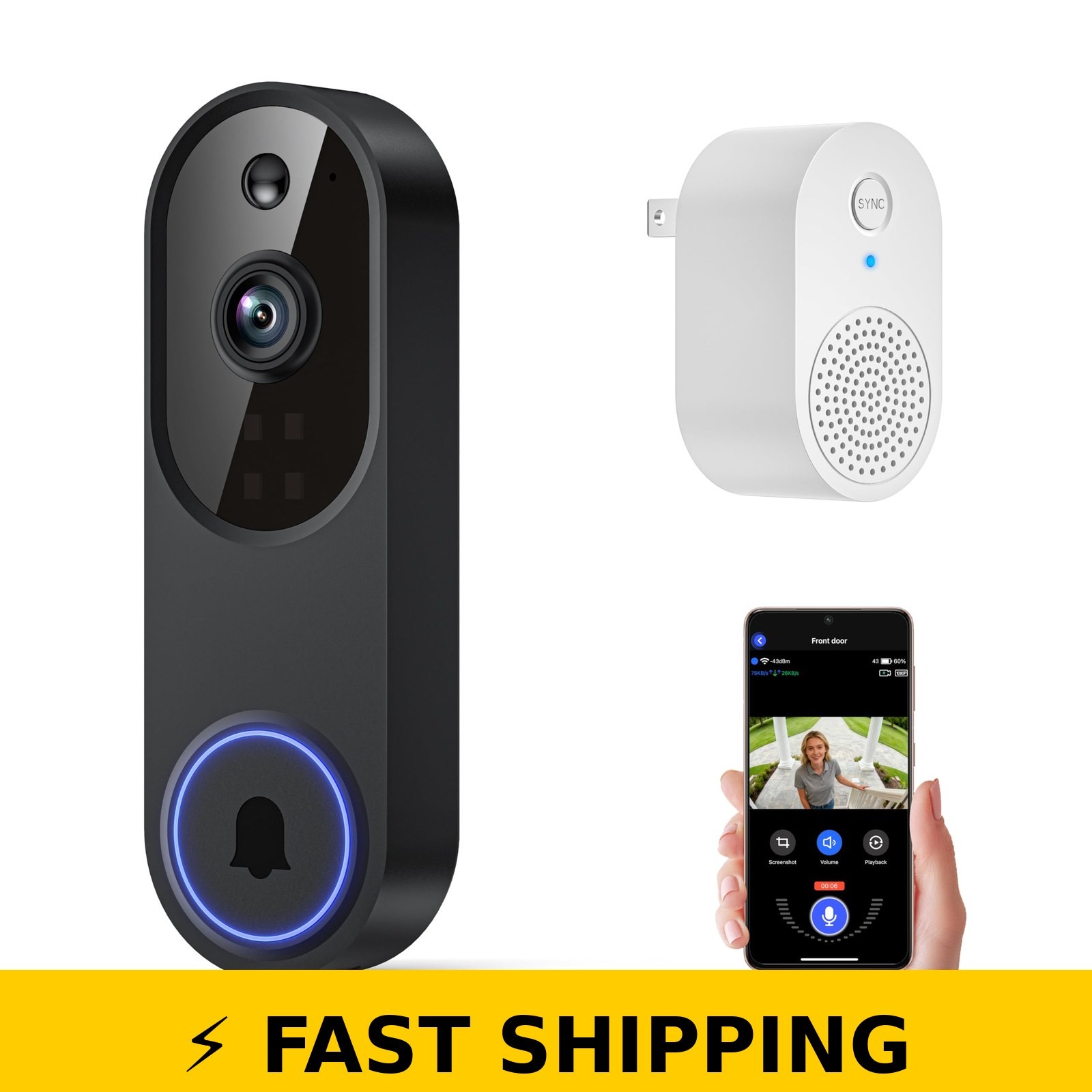Orbitell 1080p Wireless Wi-Fi Video Doorbell Camera - Night Vision