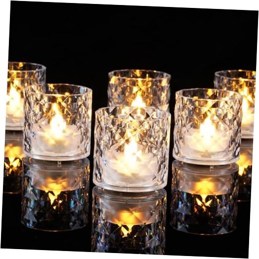 2" x 2" Acrylic Votive Candle Holders with Auto Timer Flameless 6 Pack Clear