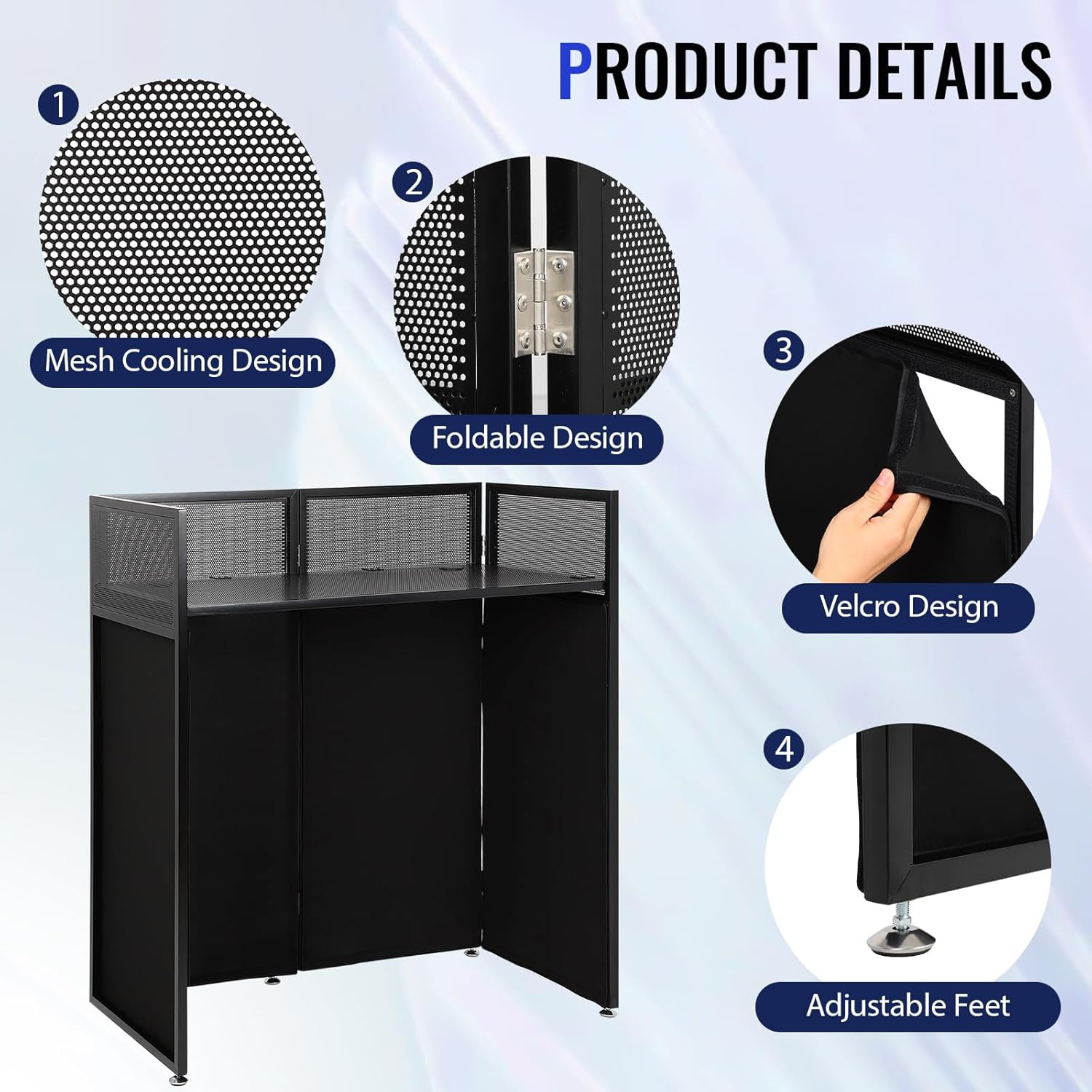 Portable DJ Booth Table, Foldable DJ Table Stand with White & Black Lighting Scr