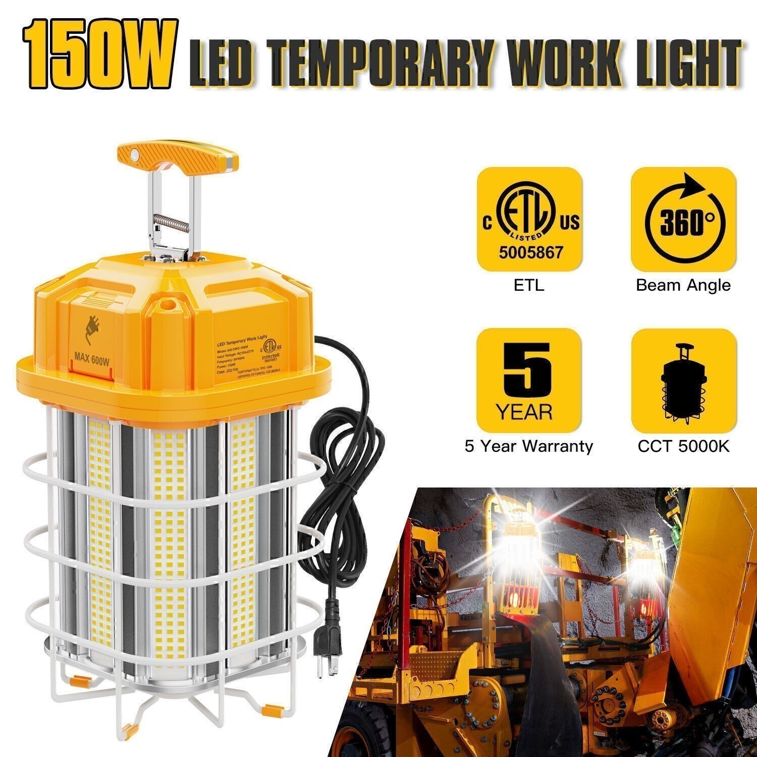 150W LED Temporary Work Light Construction Lights for Outdoor Area Lighting ETL