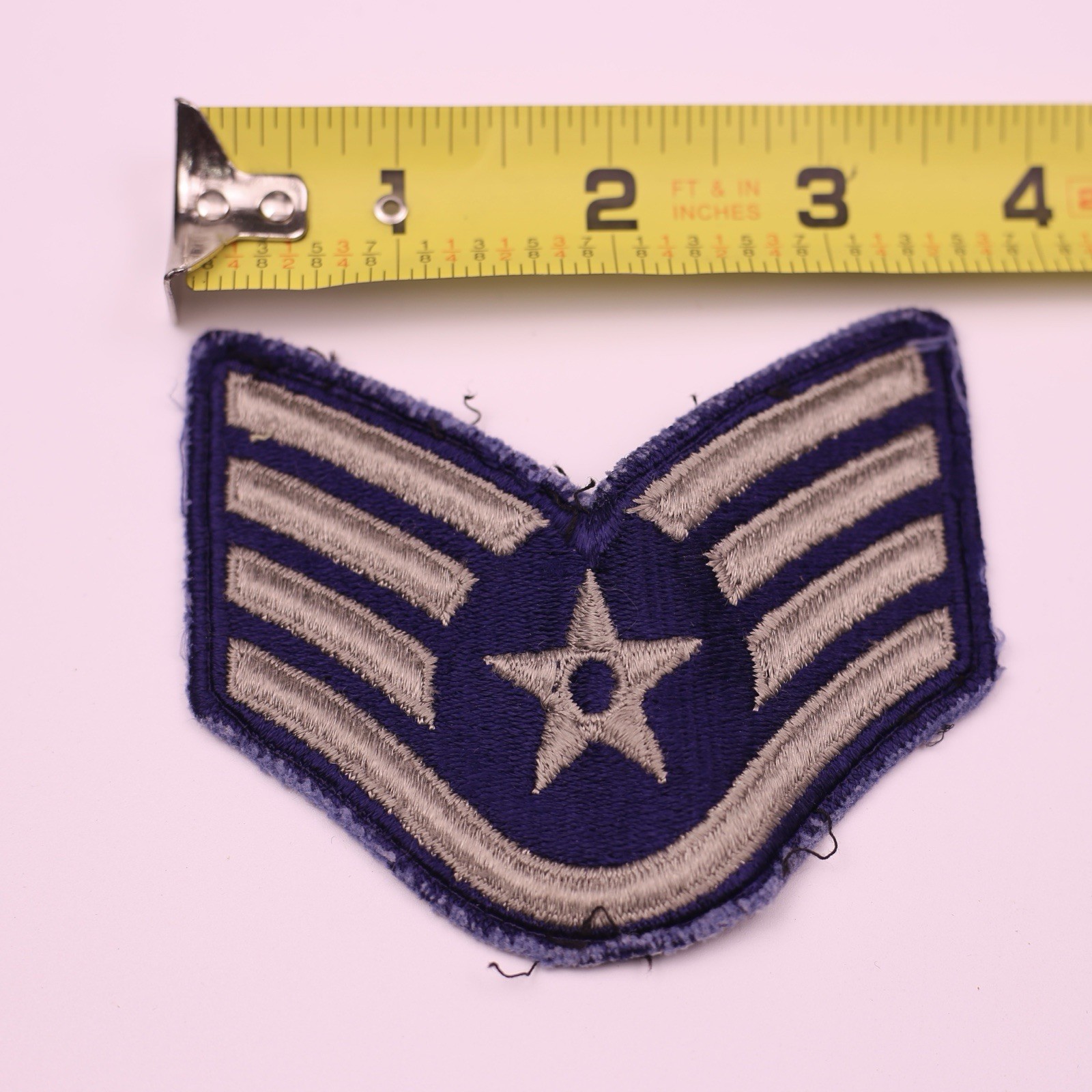 U.S. Military USAF Staff Sergeant Rank Insignia Patch Cut Edge E-5 Blue Grey 4”