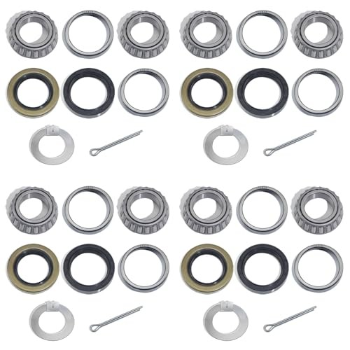 4 Sets for 1-1/16'' Axle Trailer Hub 4Set L44649 Bearing Kit + Tang Washers