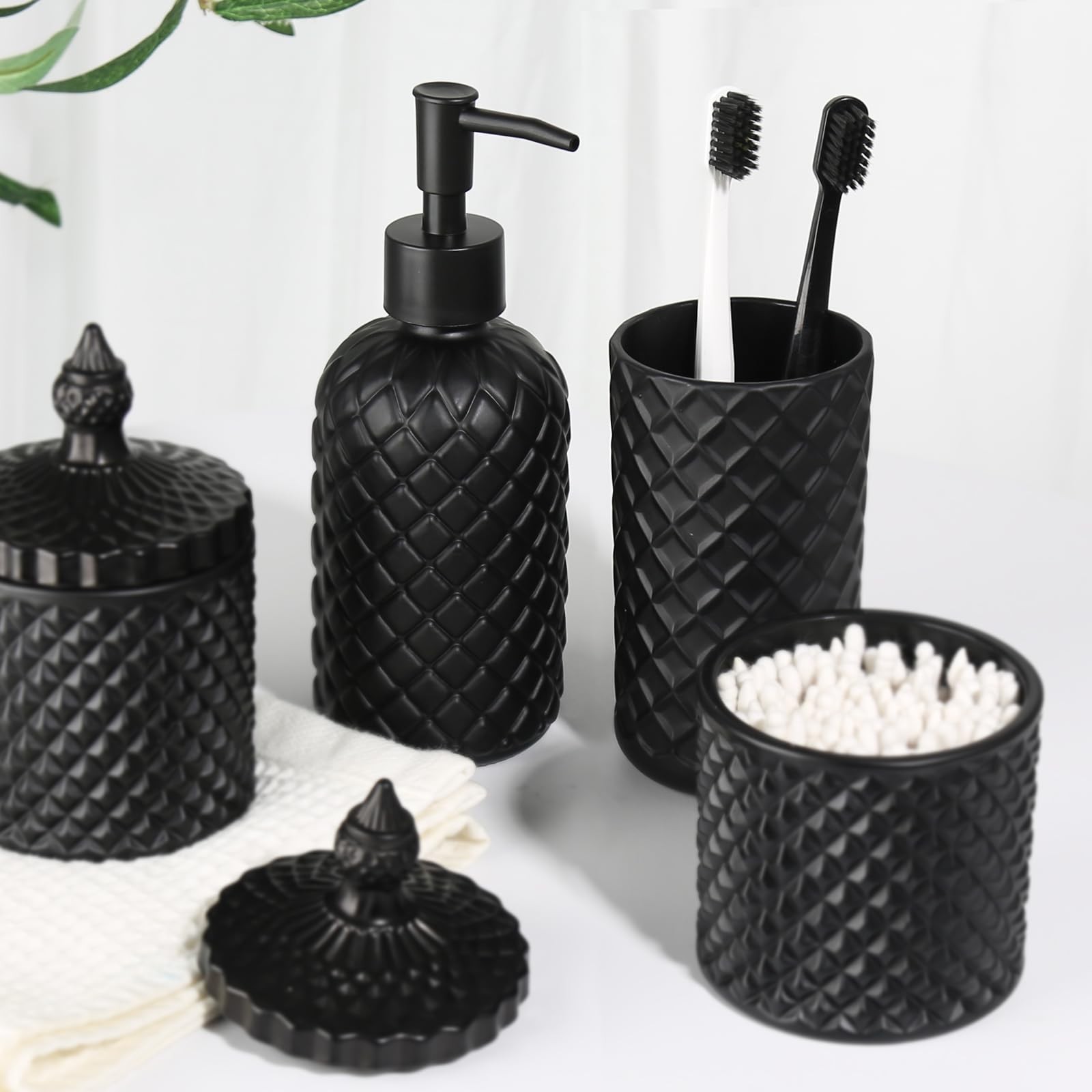 Matte Black Bathroom Accessories Set, 4 Pack Black Bath Accessory Sets Comple...