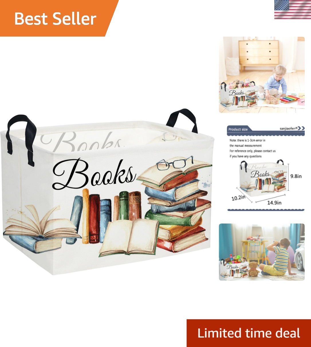 Durable Collapsible Kids Storage Basket with Leather Handles - Fun & Functional