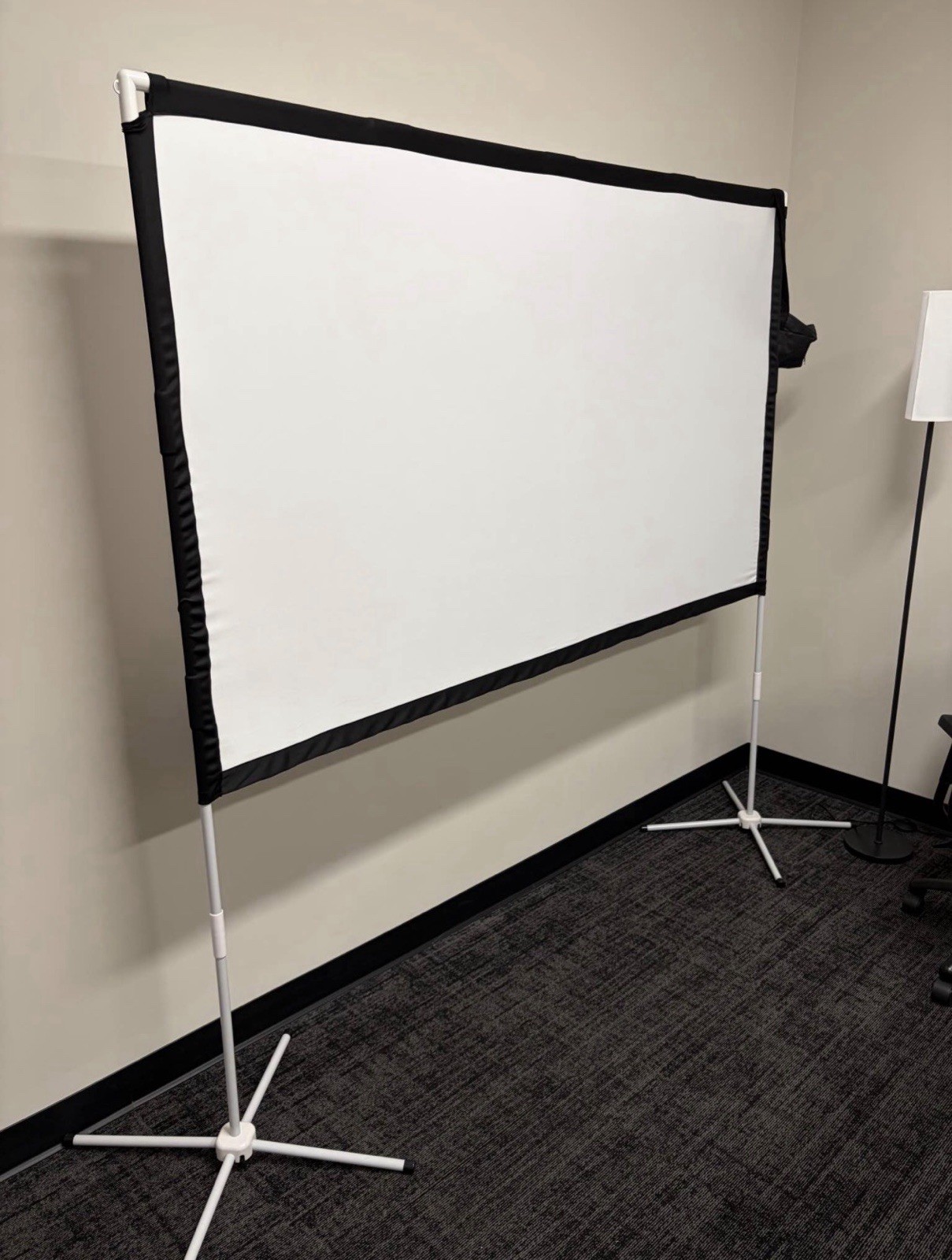 80” Portable Freestanding Projector Screen Stand, White Screen with Black Border