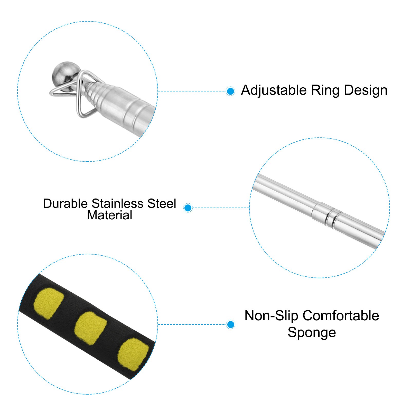 1.6M/5.2ft Telescopic Handheld Flagpole 1Set Pointer Stick Sponge Handle Yellow