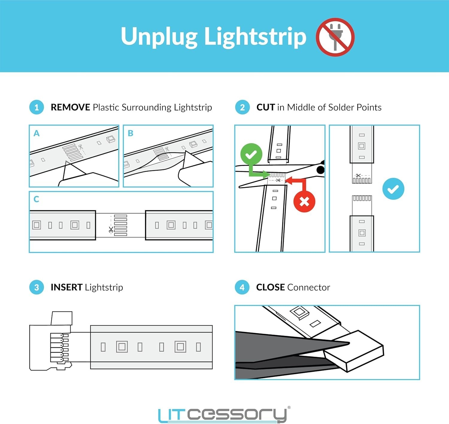 6-Pin to Cut-End Connector Compatible with Philips Hue Light Strip Plus, Hue ...