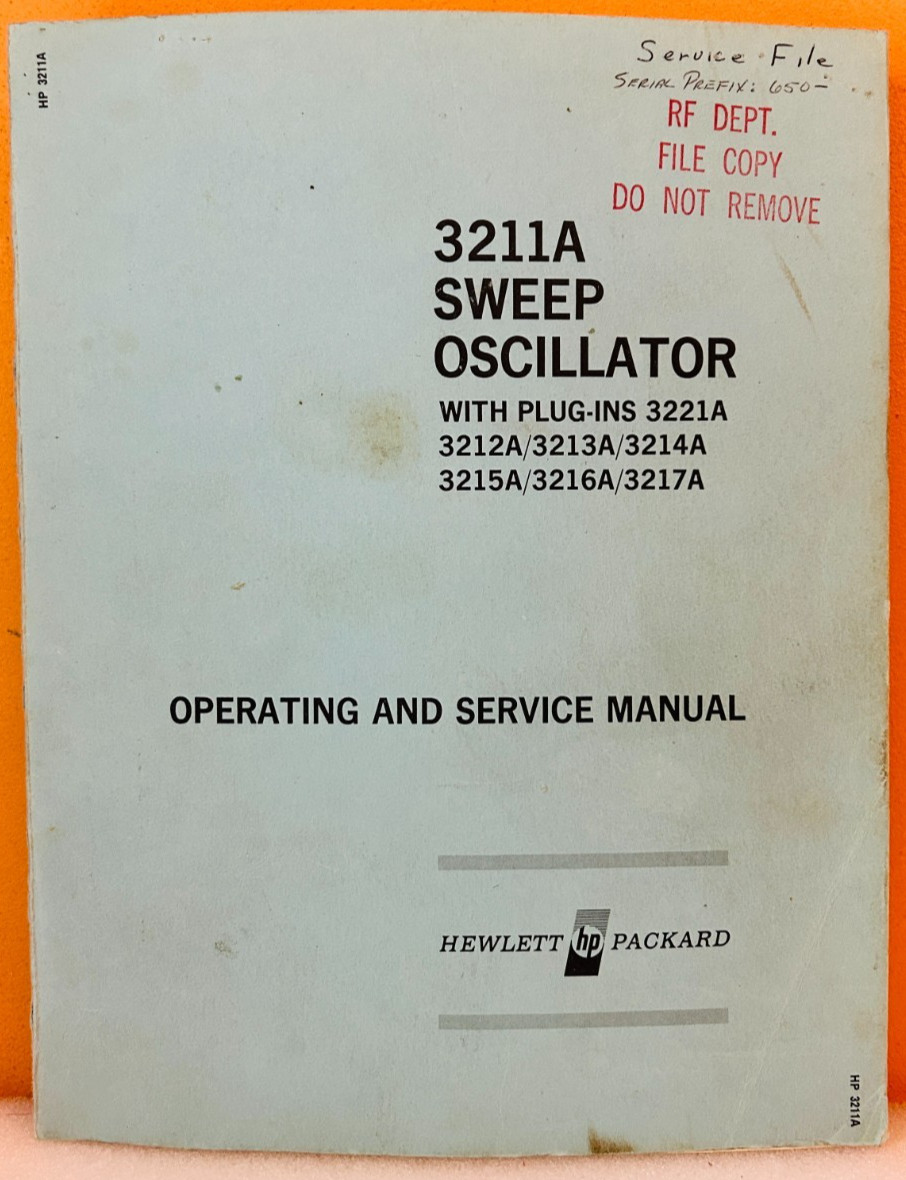 HP 03211-90011 1967 Model 3211A Sweep Oscillator Operating & Service Manual.