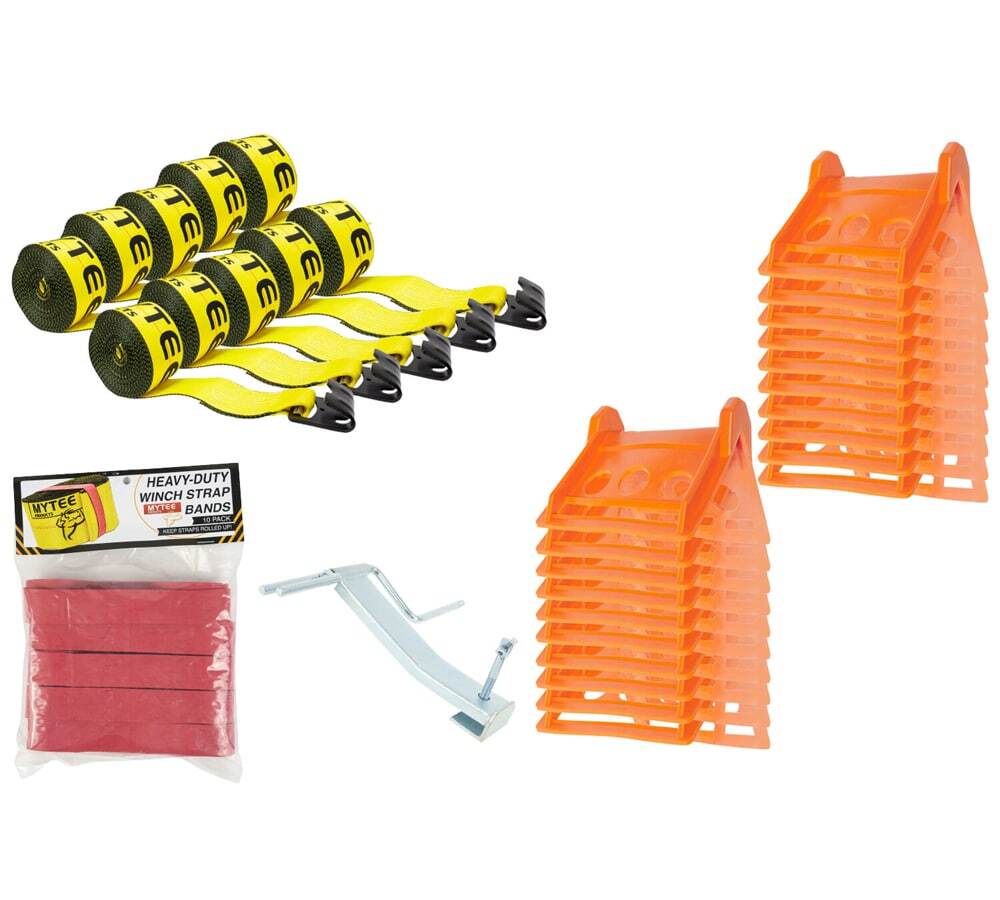 Flatbed Tie-Down Kit - 41 Pieces: 4 Inch Flatbed Winch Straps, V Board Corner...