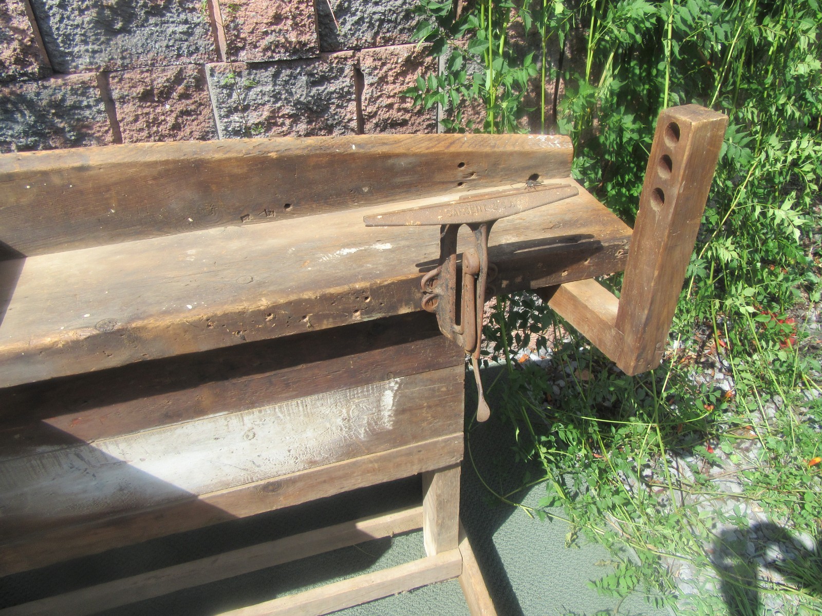 Antique Wood Carpenters Tool Workshop Saw Sharpening Work Bench Workbench