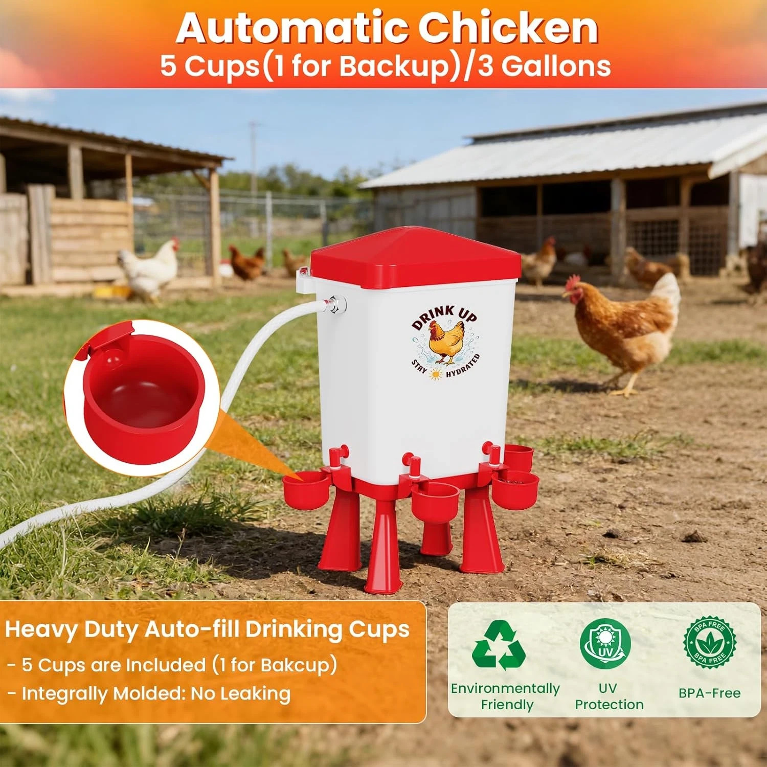 3 Gallon Chicken Feeder and Waterer Set, Large Chick Water with Automatic Float