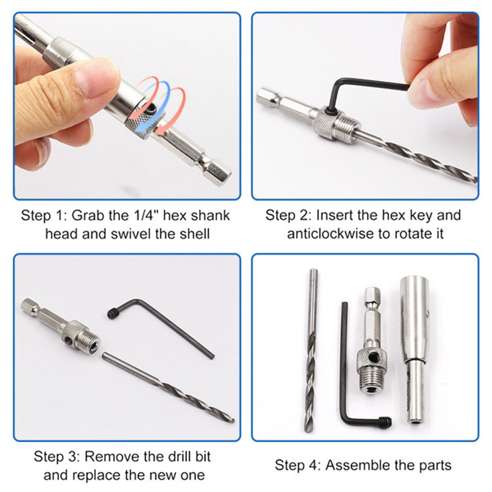 1/4in Hex Self Centering Hinge Hardware Drill Bit Set With Unique Design