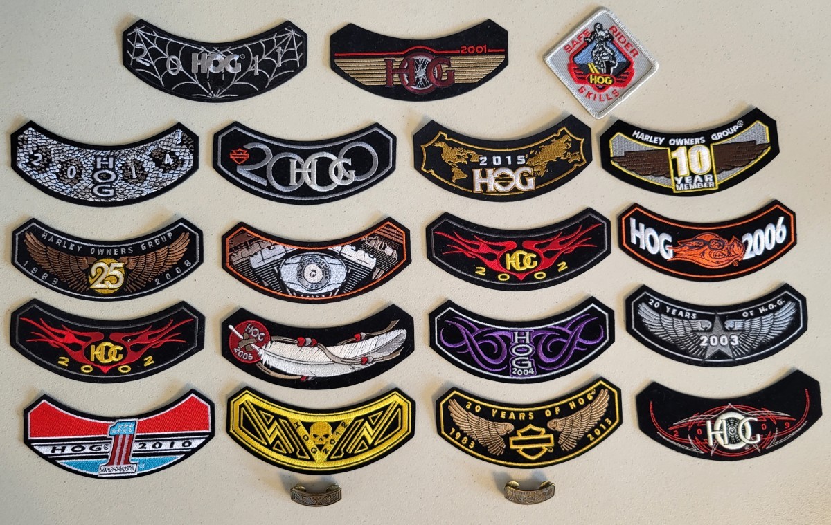 Original Harley-Davidson HOG Motorcycle Owners Group Patches 2000-2015 + 2 Pins