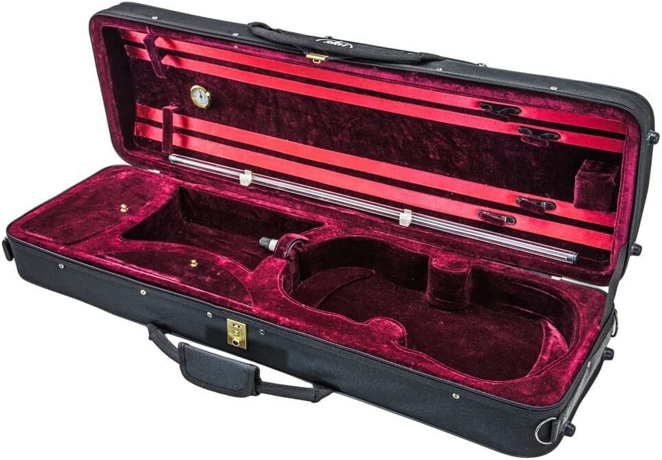 Deluxe 4/4 Oblong Acoustic Violin Fiddle Case Black/Burgundy Strap