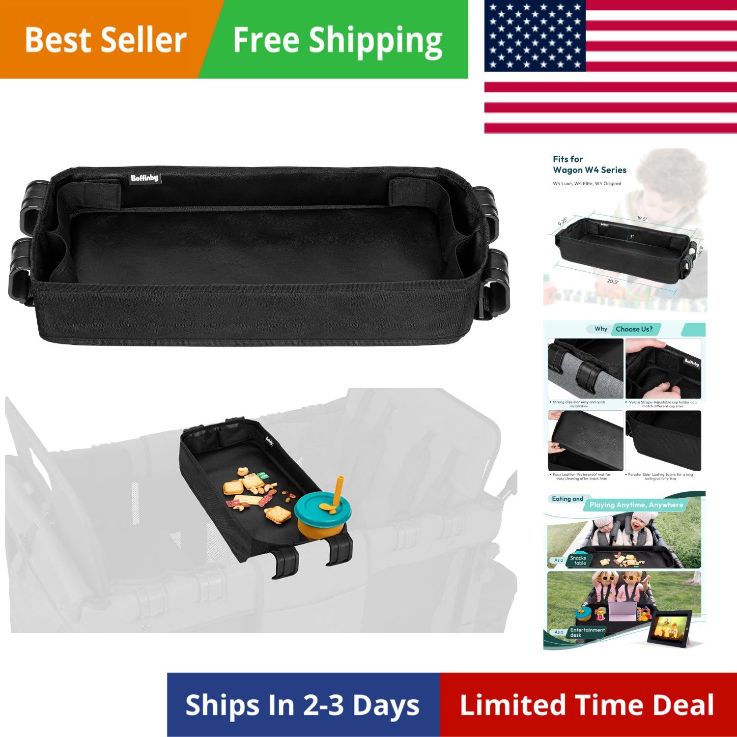 Double Sided Stroller Tray Fits for Wonderfold Wagon- Kids Snacks & Activitie...