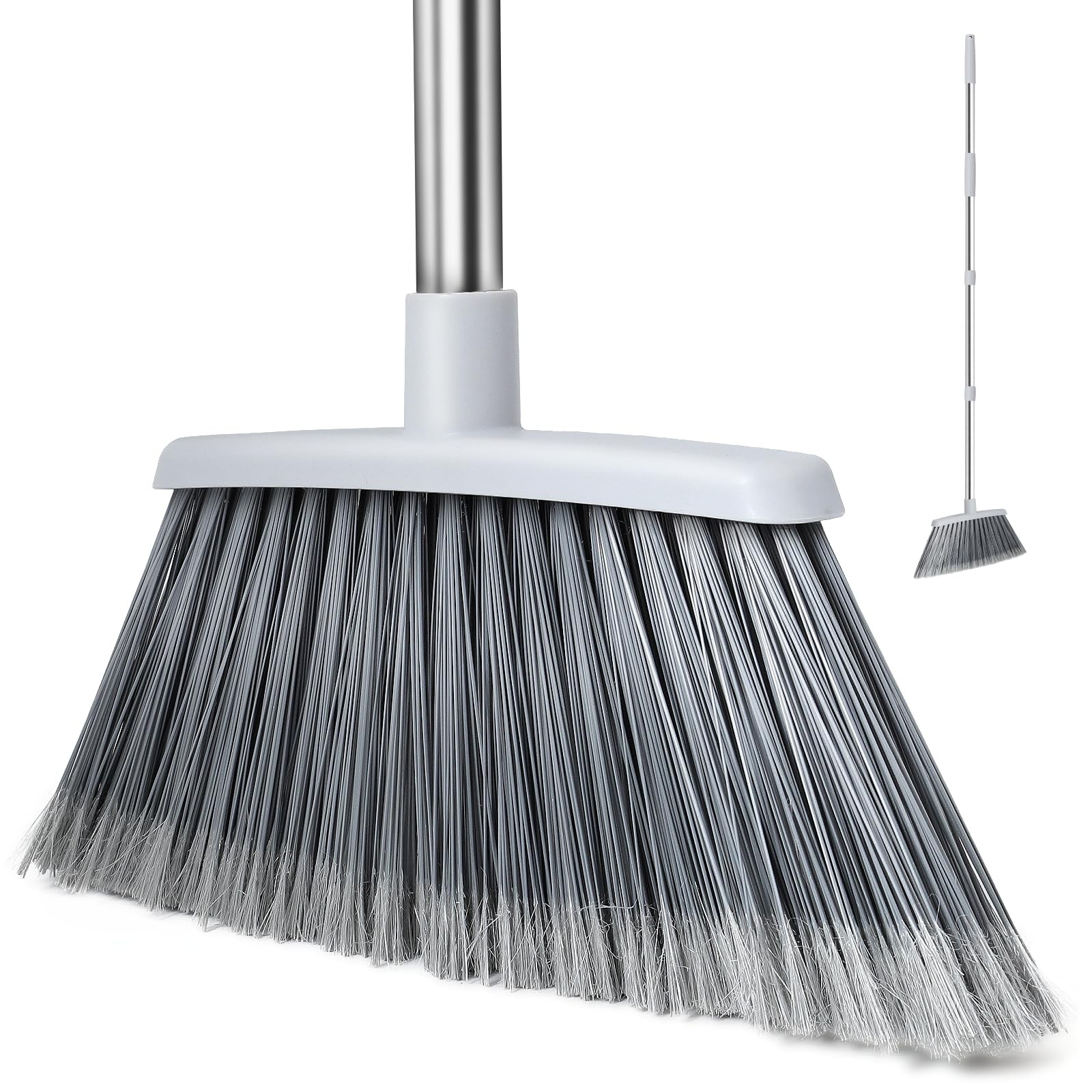 Heavy Duty Adjustable 55 Inch Broom Indoor Outdoor Pet Hair Garage Patio Black