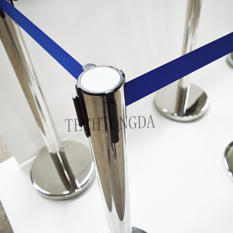 6PCS Stanchion Posts Queue Pole Retractable Blue Belt Crowd Control Barrier