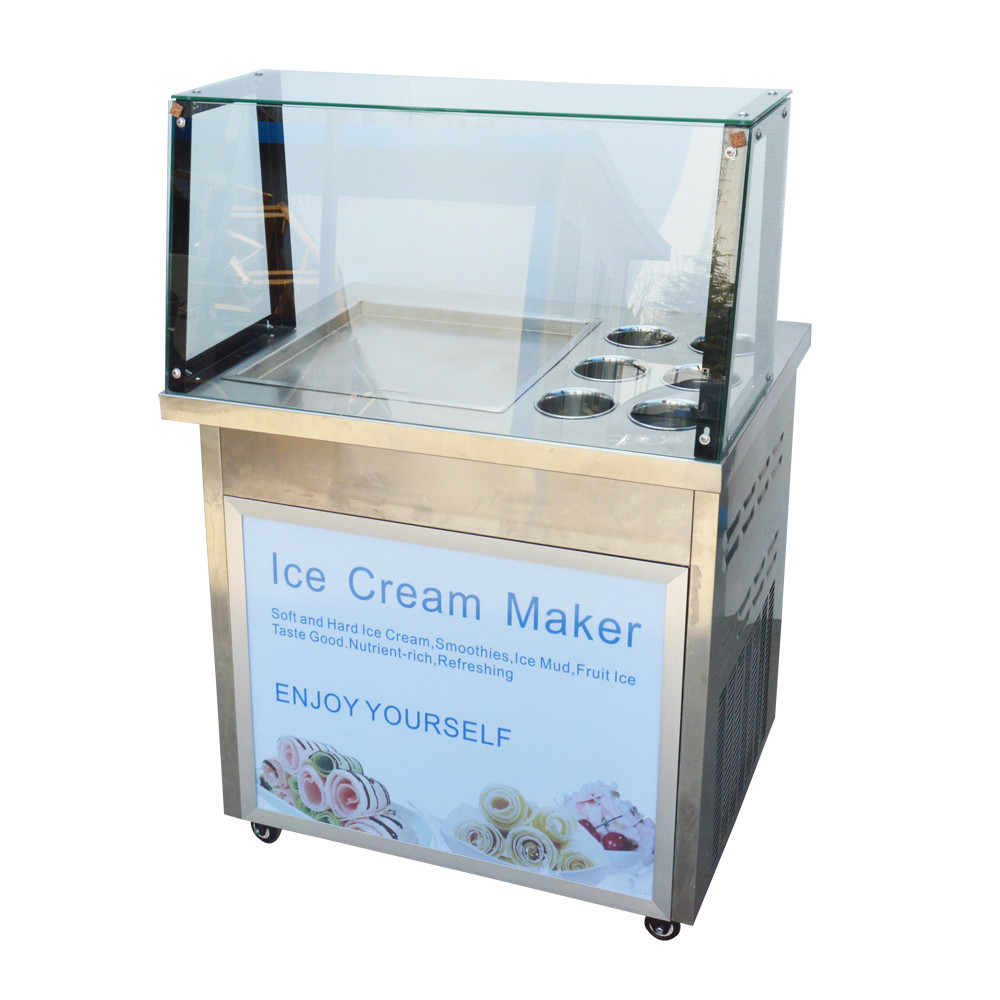 110V Single Flat Pan with Six Buckets Fried Ice Cream Machine Fried Ice Cream Ma
