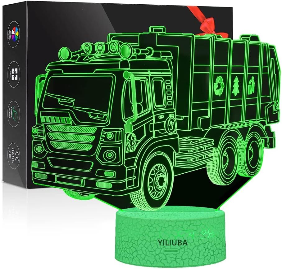 Garbage Truck Car Gift Night Lights for Kids 3D Lamp LED Desk Decor Lamps