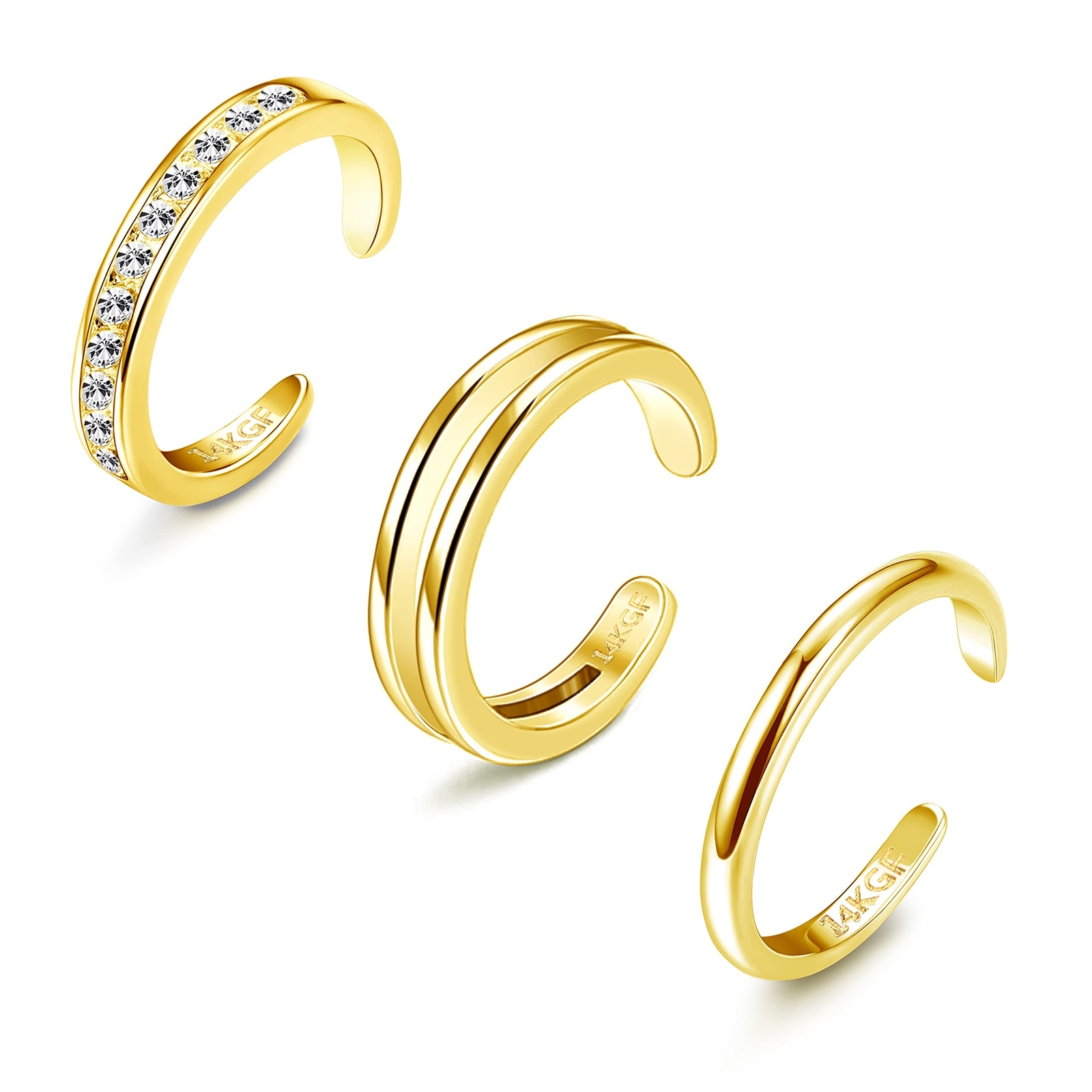 HAIAISO 14K Gold Filled Toe Rings Adjustable Open Toe Rings Cubic Zirconia Ba...