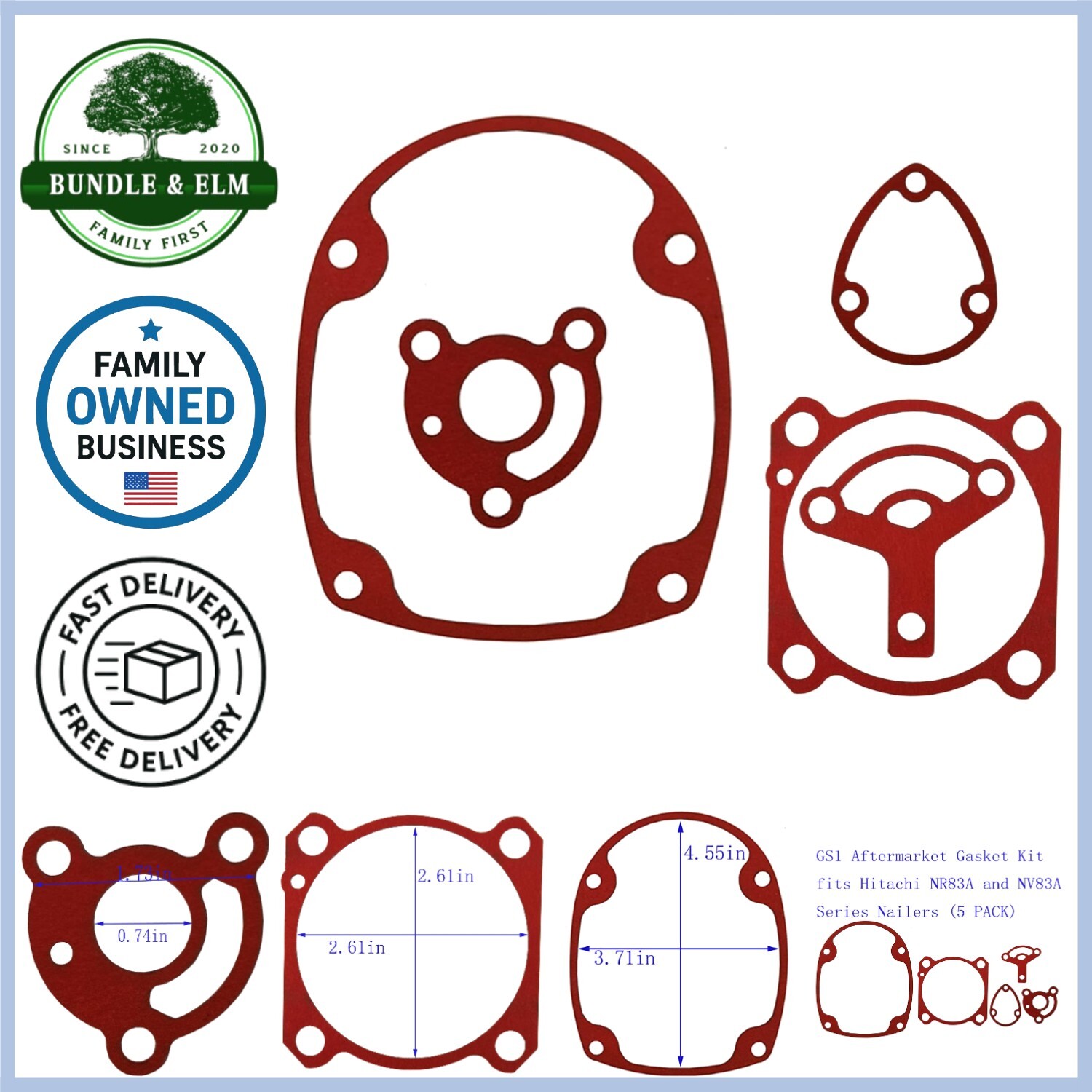 Gasket Kit Stainless Steel Rubber Fits Hitachi NR83A NV83A Nailers 5 Pack