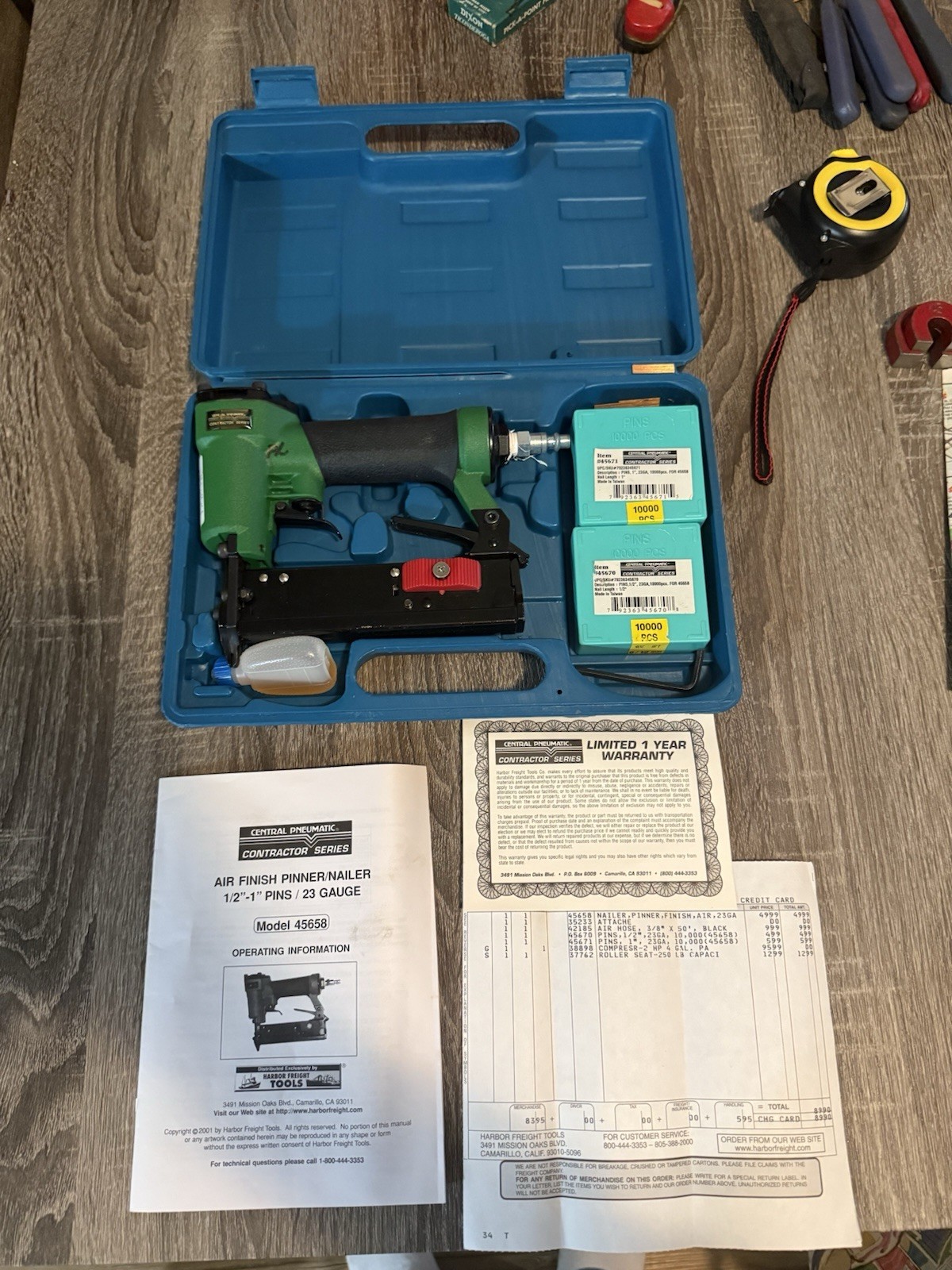 Central Pneumatic Contractor Series Air Finish Pinner/Nailer 1/2”-1” / 23 Gauge