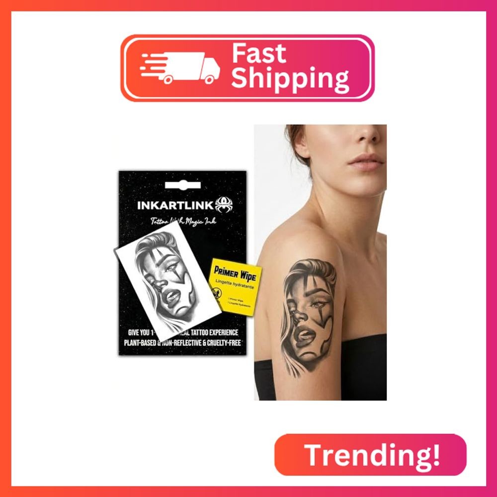 INKARTLINK Clown Girl Temporary Tattoos, Realistic Waterproof Fake Tattoos