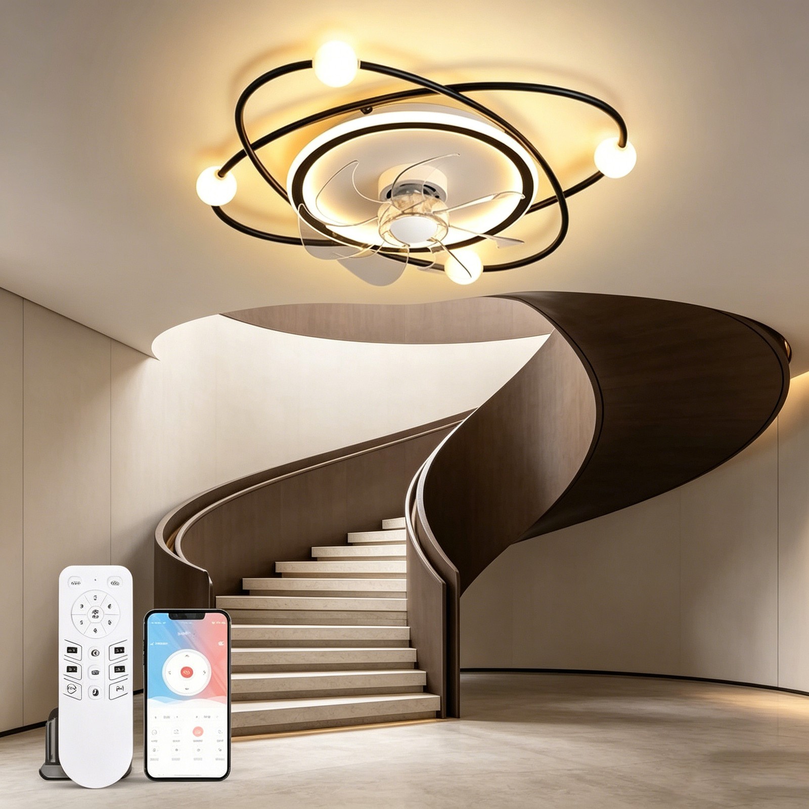 Modern LED Ceiling Fan Light Timer Setting for Home Office Cafe Restaurant Decor
