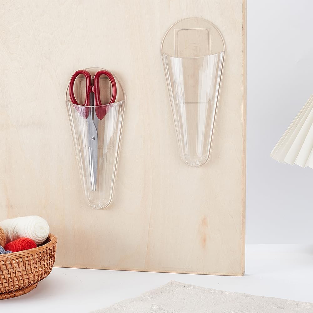 2Pack Clear Plastic Scissor Holder Wall Mounted Transparent Adhesive Storage ...