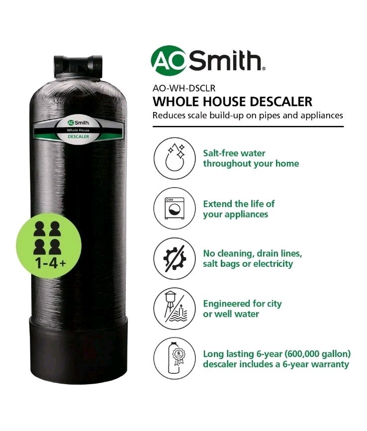 AO Smith Whole House Salt Free Descaler System - Works with City & Well Water...