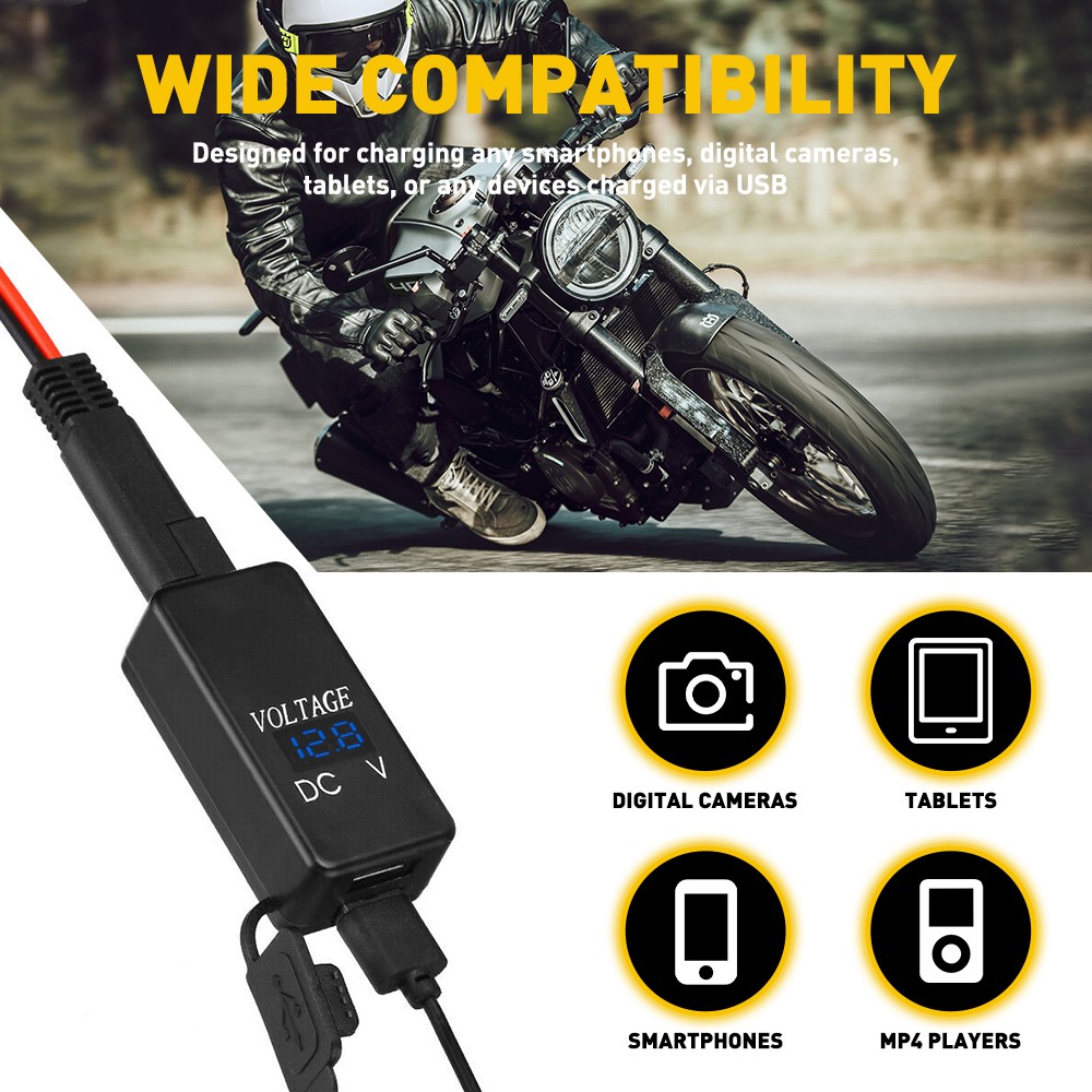 QC 3.0 Motorcycle Dual USB Phone GPS Super Fast Charger Adapter LED Waterproof