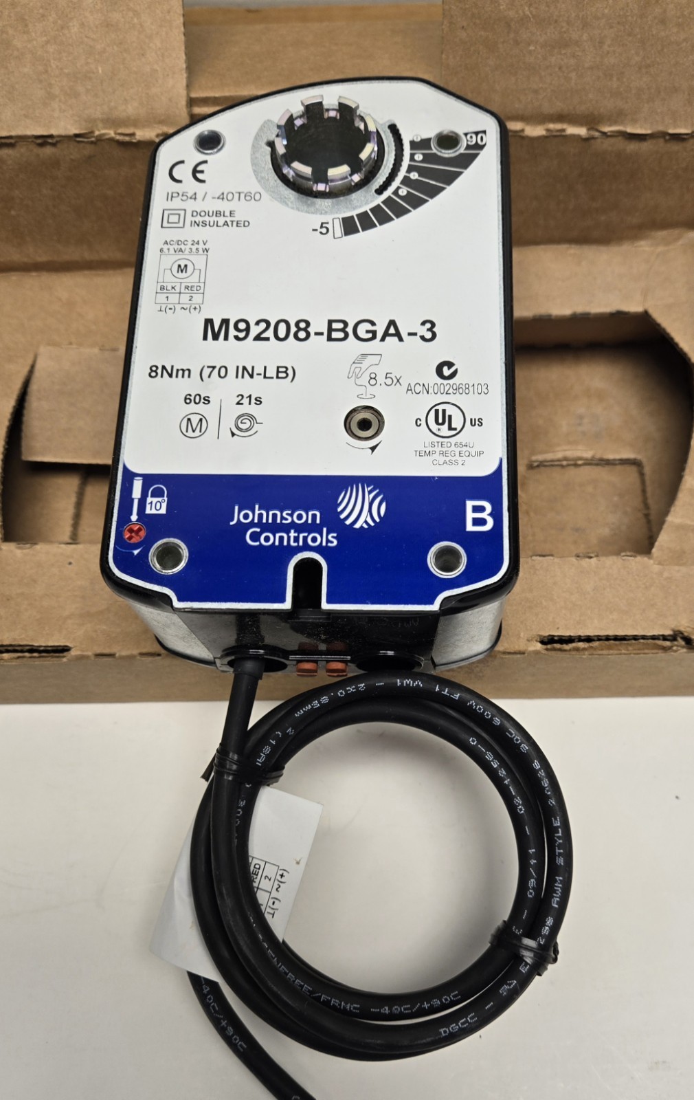 JOHNSON CONTROLS ELECTRIC SPRING-RETURN ACTUATOR M9208-BGA-3.