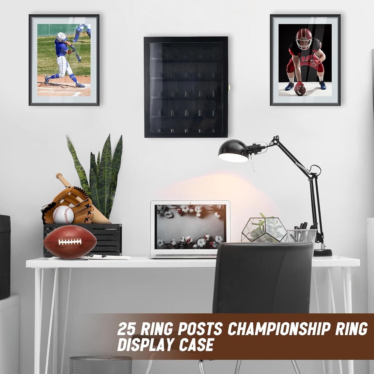 25 Pcs Championship Ring Display Case Baseball Holder Black